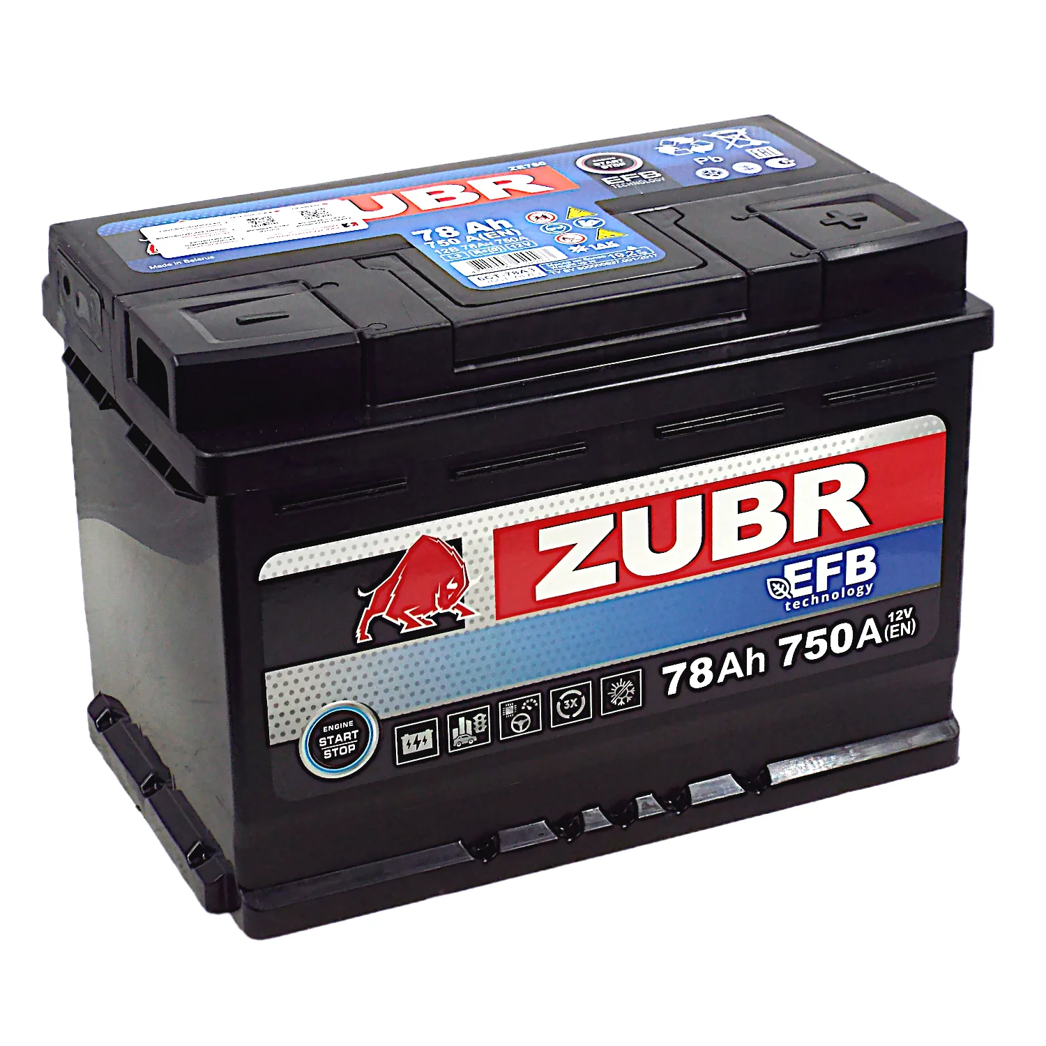 Аккумулятор ZUBR EFB 78 Ач о.п. Фото 1