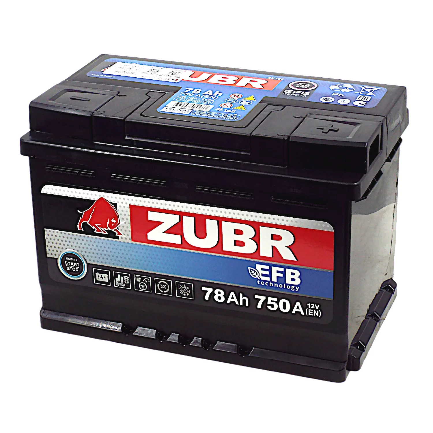 Аккумулятор ZUBR EFB 78 Ач о.п. Фото 1