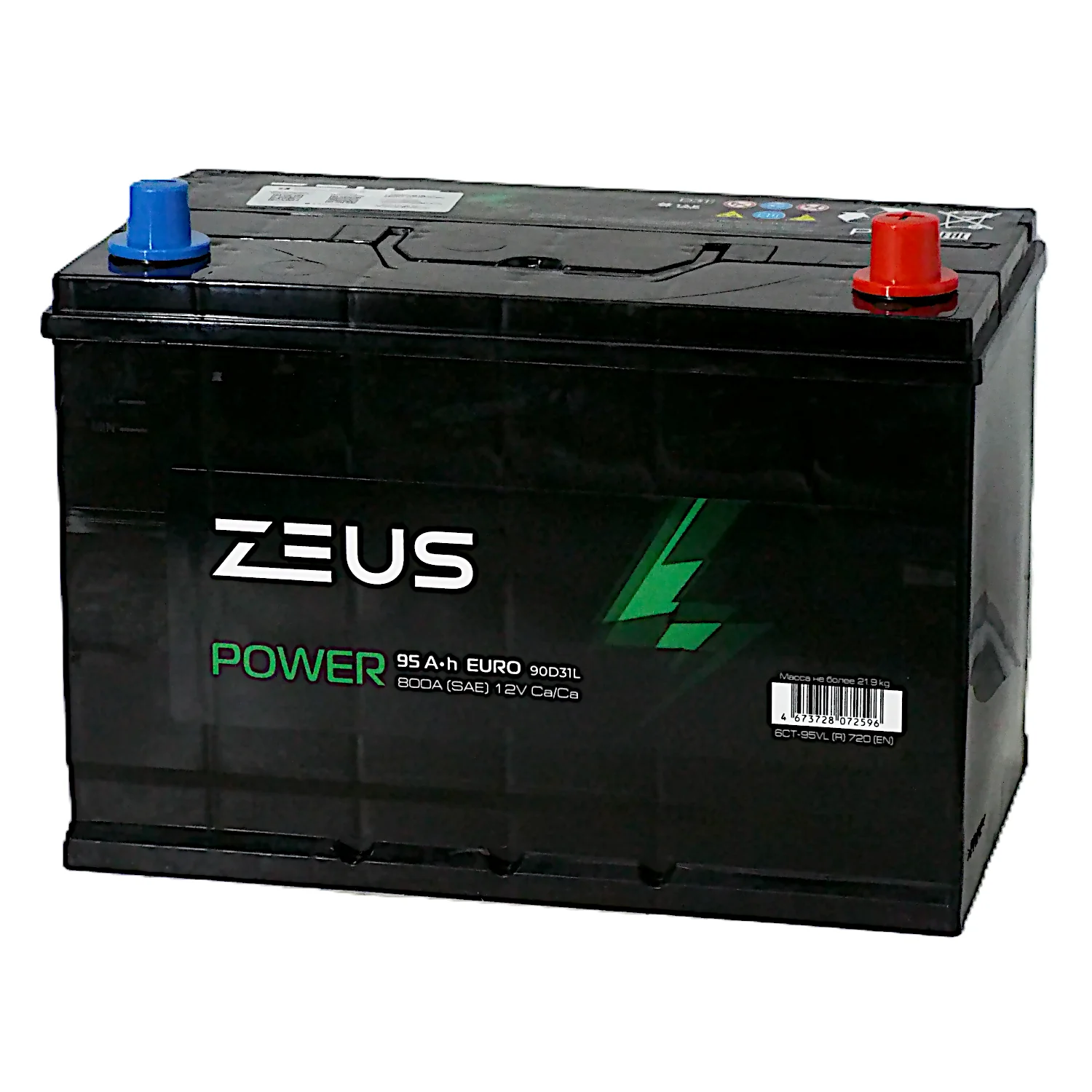 Аккумулятор ZEUS POWER Asia 90D31L 95 Ач о.п. Фото 1